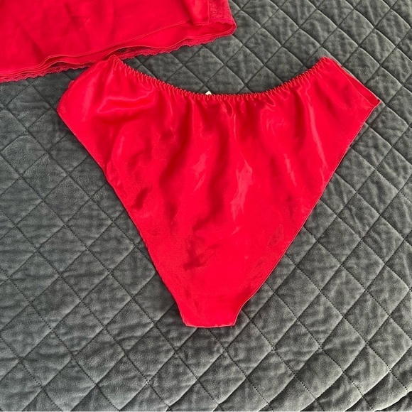 Victoria Secret Cami Set Medium Vintage Rare Gold Label pj Red Satin Tank E - Picture 6 of 11